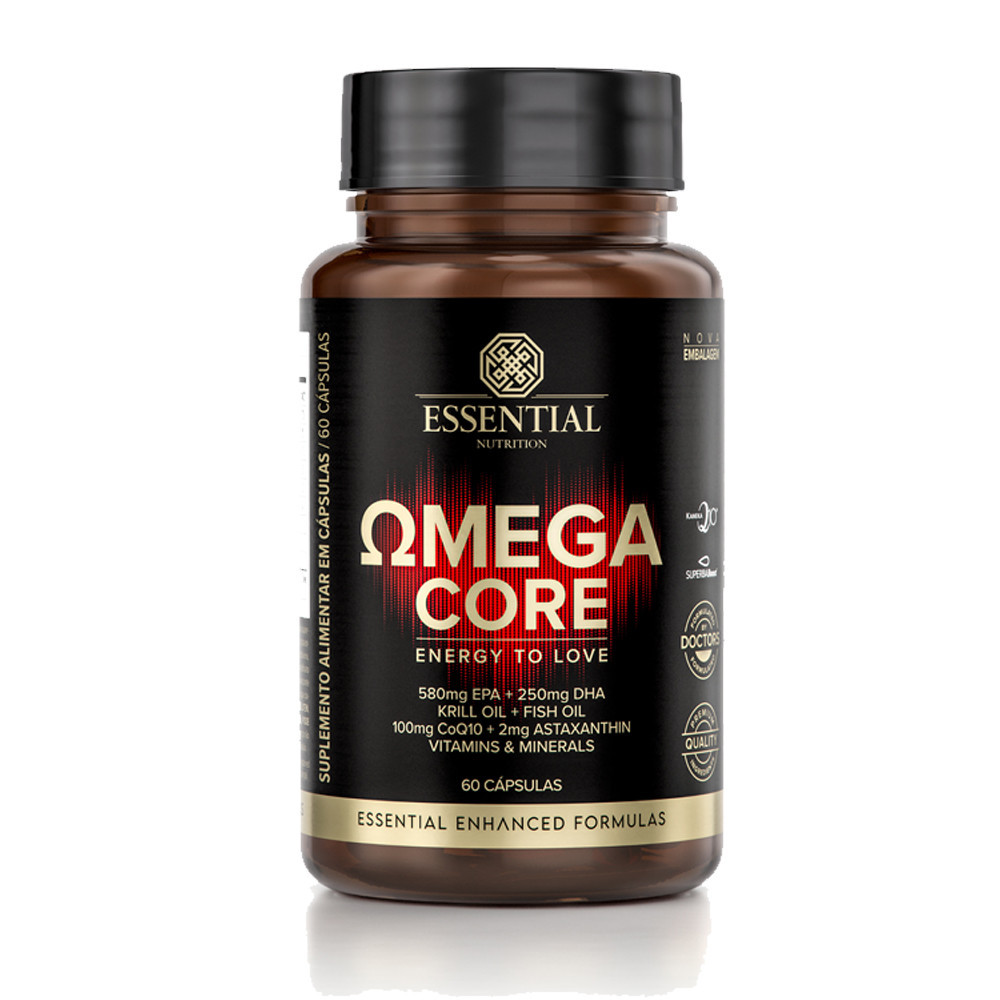 Ômega Core 60 cápsulas Essential Nutrition - 5 unidades - DPA, DHA, COQ10, Vitaminas e Minerais