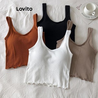 Lovito Regata Casual Com Babados Lisos Para Mulheres LNL45009