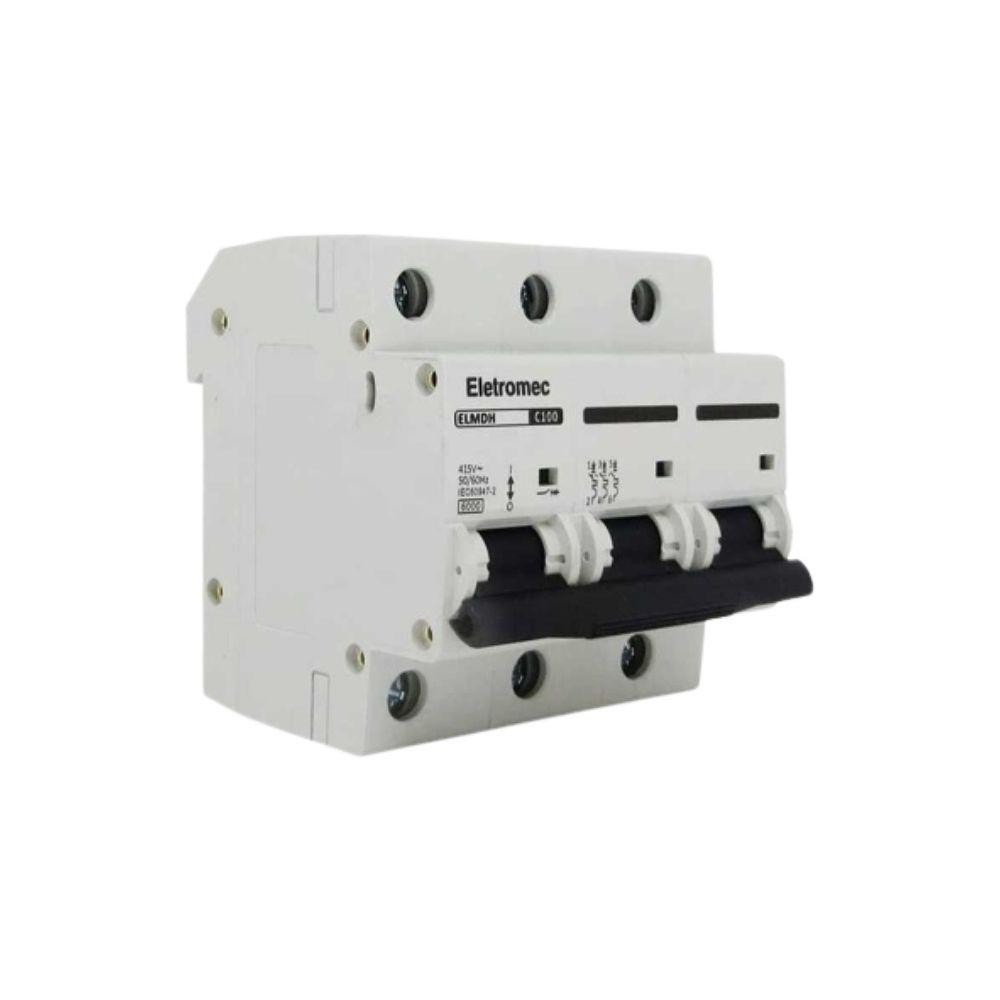 Disjuntor Din Eletromec 3 Polos Curva C 100A Elmdh-3C100