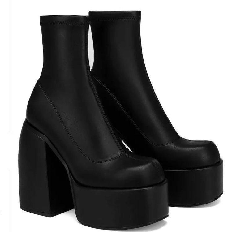 Lago azul botas de cano curto feminino de salto grosso do ano de primavera e outono Cowboy botas de salto alto botas de