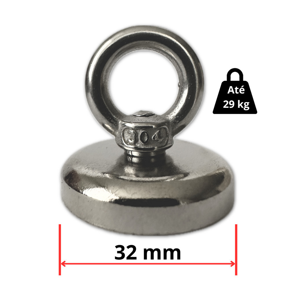 Imã Neodimio Super Forte 32 Mm Pesca Magnética Até 29kg