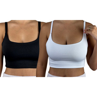 Kit 2 Top Cropped Forrado Academia Feminina Blusa Suplex Varias Cores Liso e Estampados em Oferta na Shopee