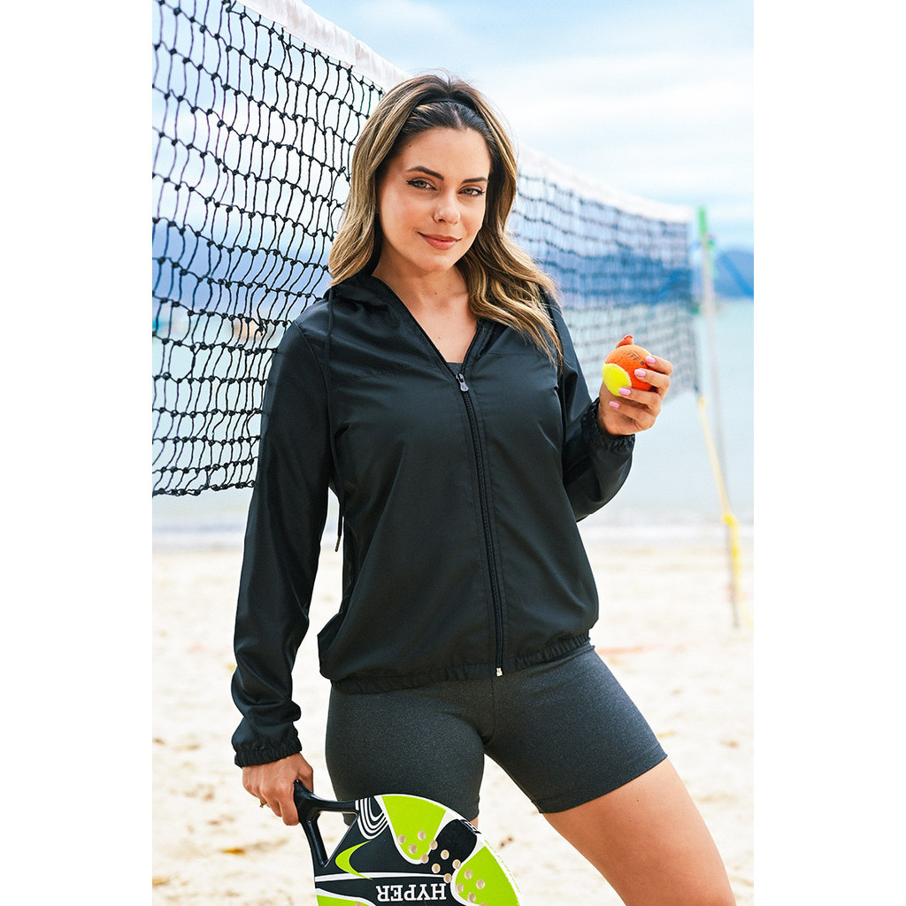 Jaqueta Corta Vento Blusa Feminino Tecido Resistente Água leve de microfibra Capuz elástico Mangas