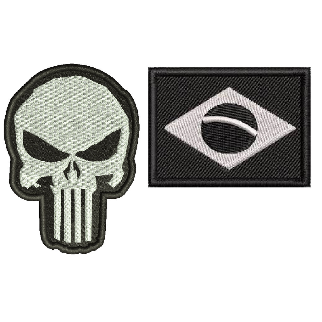Kit 2 Patchs Bordado Justiceiro Airsoft Caveira Bandeira