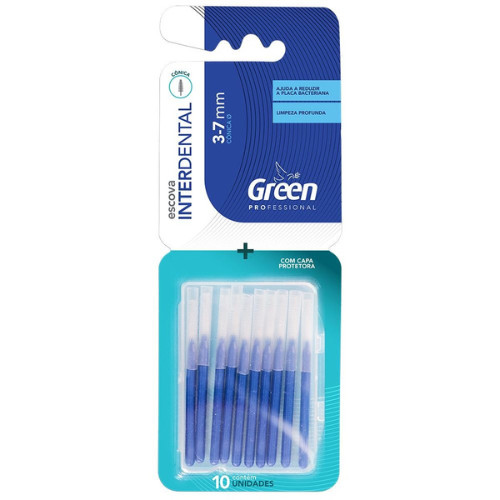 Escova Interdental - Para Limpeza de Aparelho Ortodôntico, Cerdas Cônicas de 3-7mm com Capa Protetora - Green