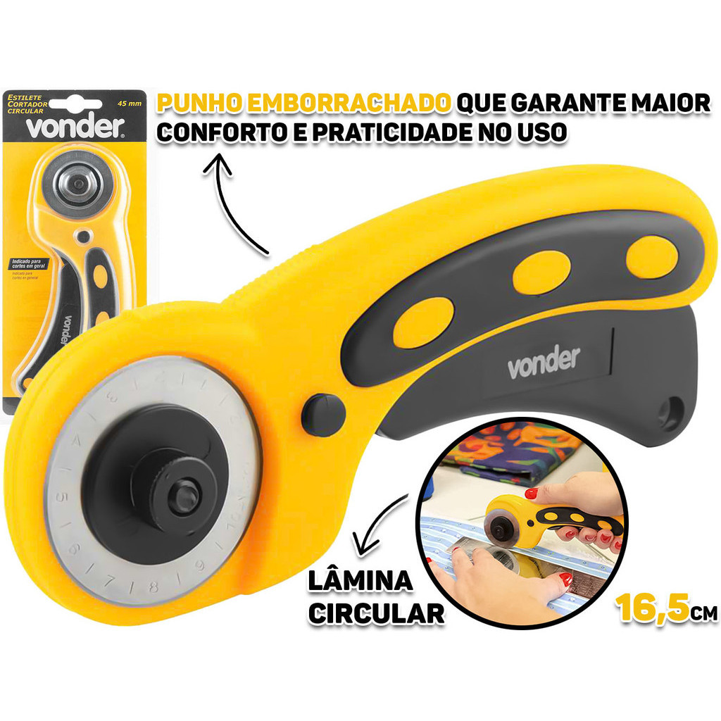 Estilete Cortador Circular Profissional Com Punho Emborrachado Para Artesanato Oficina Escritório 45mm em Oferta na Shopee