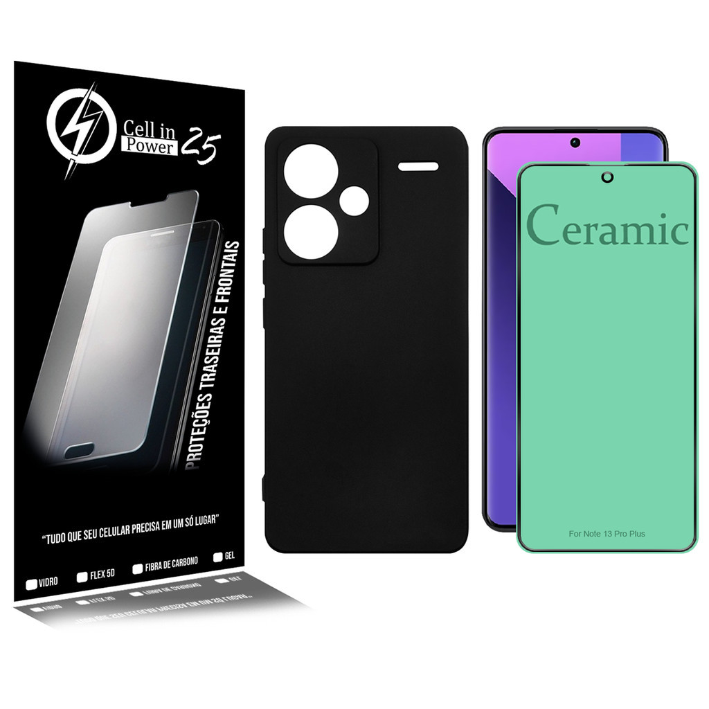 Capa Silicone Premium aveludada + Película De Ceramica  Para Redmi Note 13 Pro Plus 6.67  - Cell In Power25
