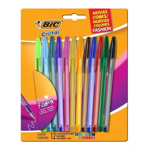 Caneta Esferográfica Bic Cristal Fashion 12 Cores em Oferta na Shopee