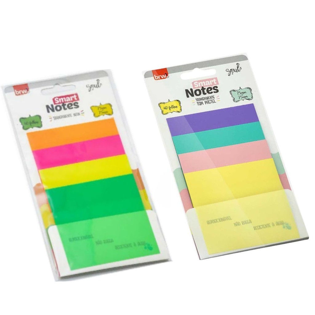 Bloco Adesivo Plástico Transparente Neon Colorido 4 Cores