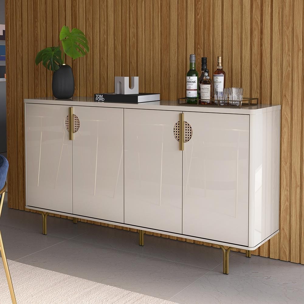 Bancada Buffet Aparador Grande Lukaliam Móveis 4 Portas Marsala 160cm Pés de Ferro