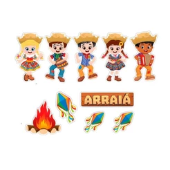 Kit com 10 Paineis de Festa Junina Luxo em EVA Com Arraiá Fogueira Balão Noivos e Caipirinhas