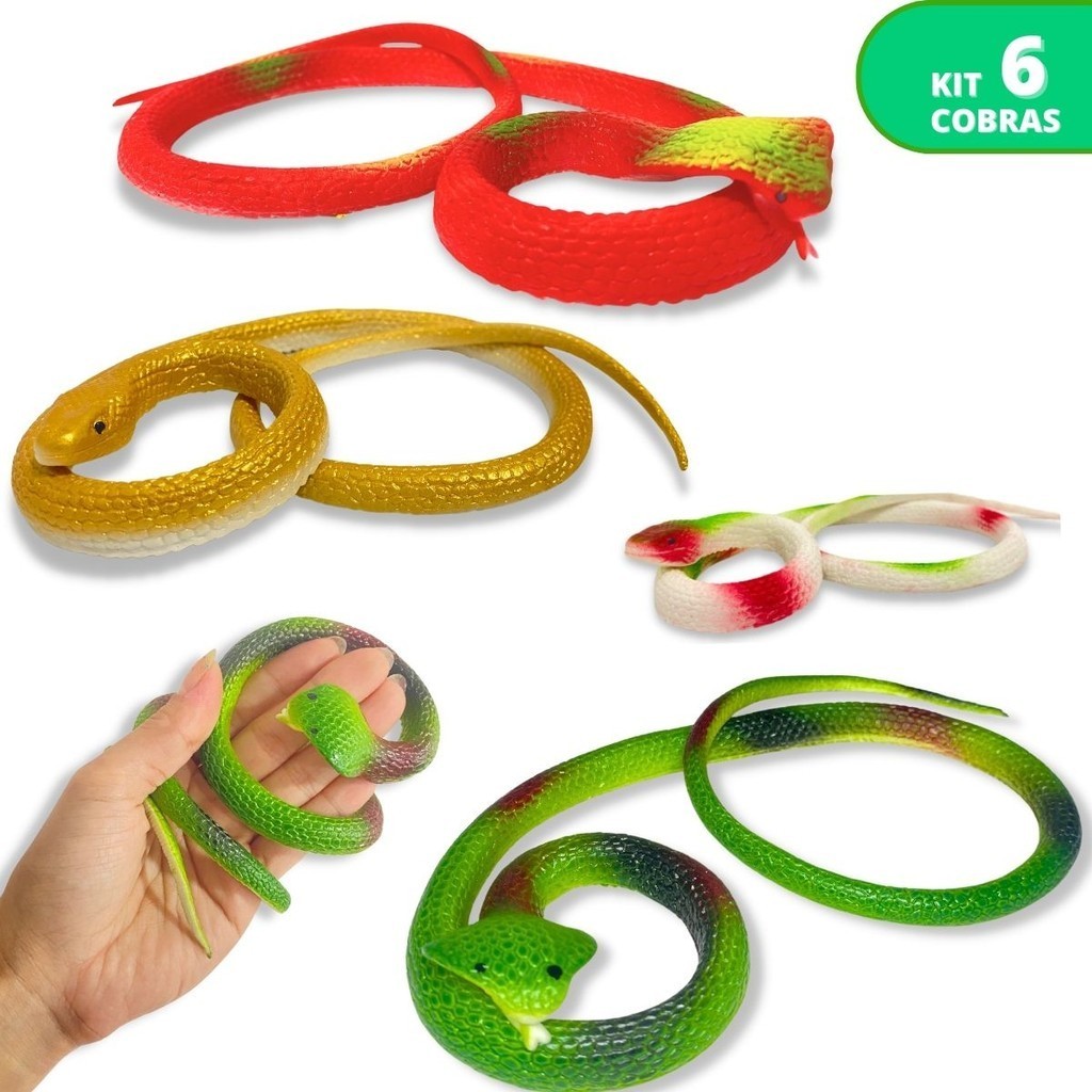 Kit 6 Cobra Realista Grande Brinquedo Borracha Pegadinha