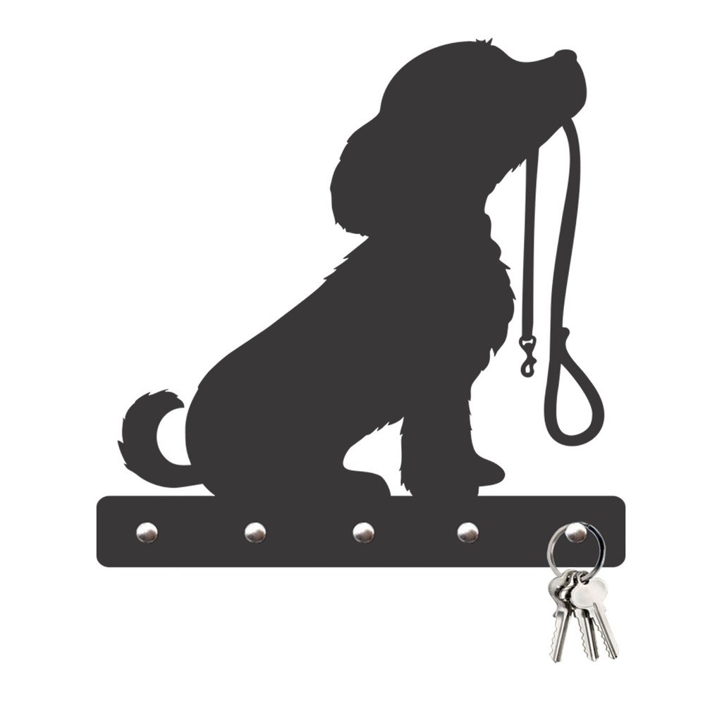Porta Chaves Porta Chaves Cachorro com Coleira em Mdf Vazado de 3mm Preto Fosco
