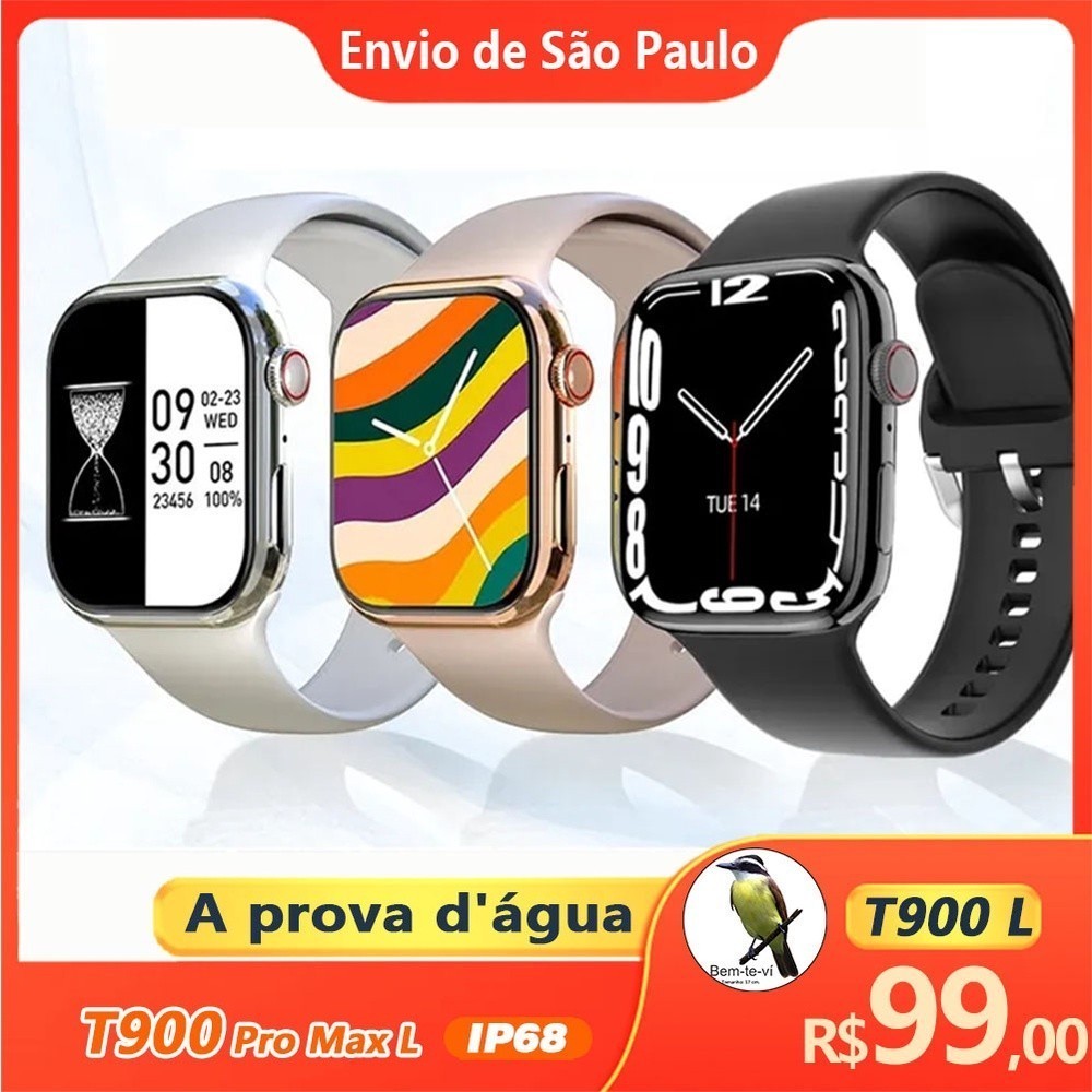Smartwatch T900 à prova d'água Relógio inteligente IP68 Monitor De Freqüência Cardíaca Smart Watch Para Mulheres