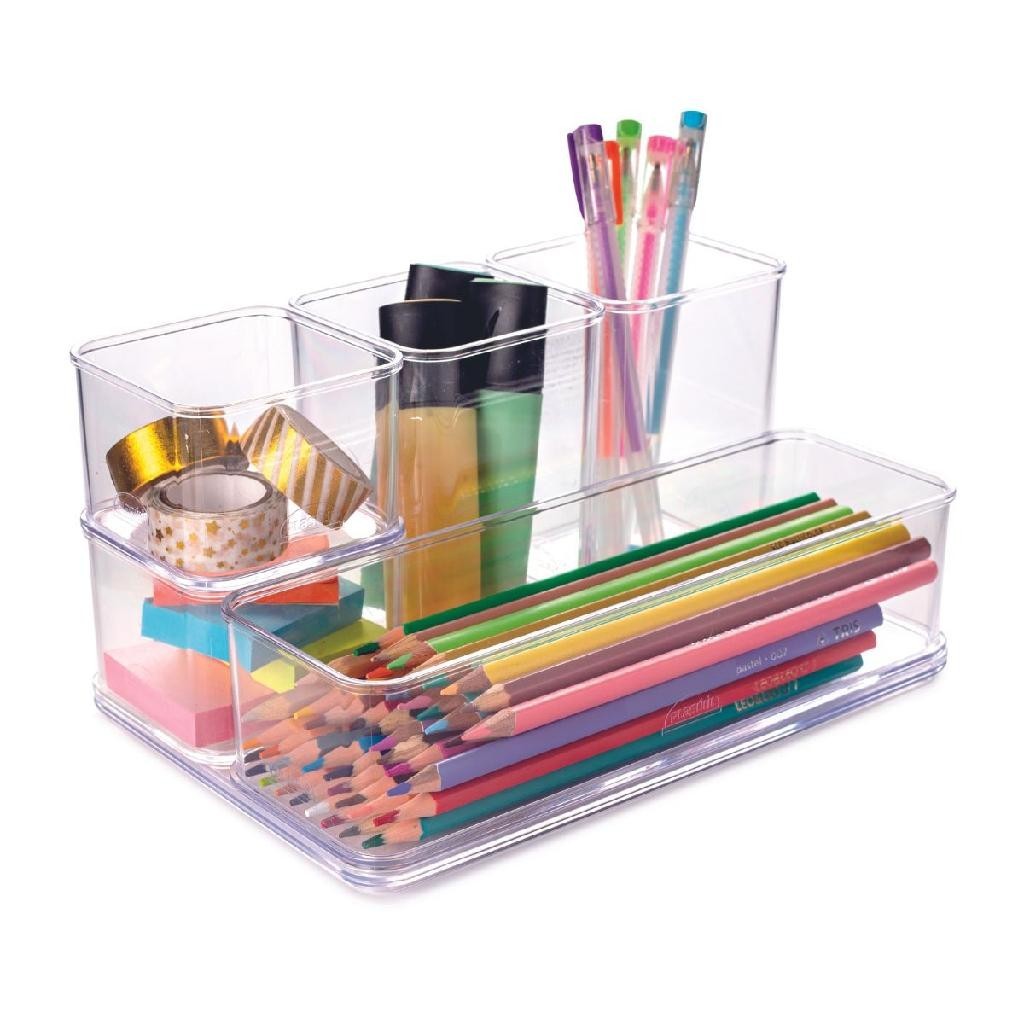 Kit Organizador modular acrílico empilhável porta escova dente algodão cotonete material de escritório lápis caneta pincel maquiagem acessórios closet banheiro utensílios cozinha Plasútil