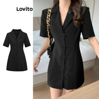 Lovito Vestido elegante com estrutura de botões lisos para mulheres L80ED449