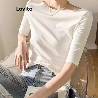Lovito Camiseta básica lisa casual para mulheres LNE53232
