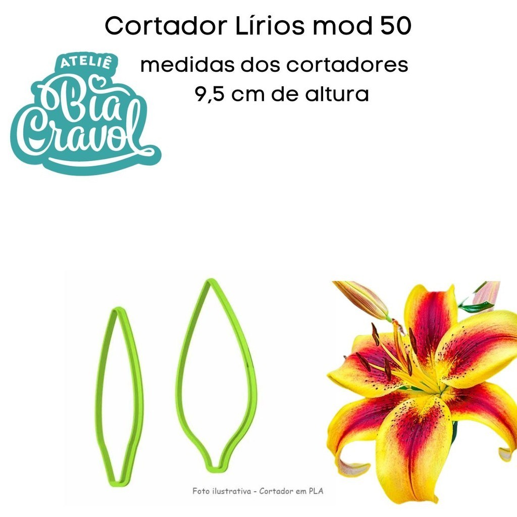 Cortador de Porcelana Fria - Flores mod 50 - Lirios - 9,5cm - Ateliê Bia Cravol