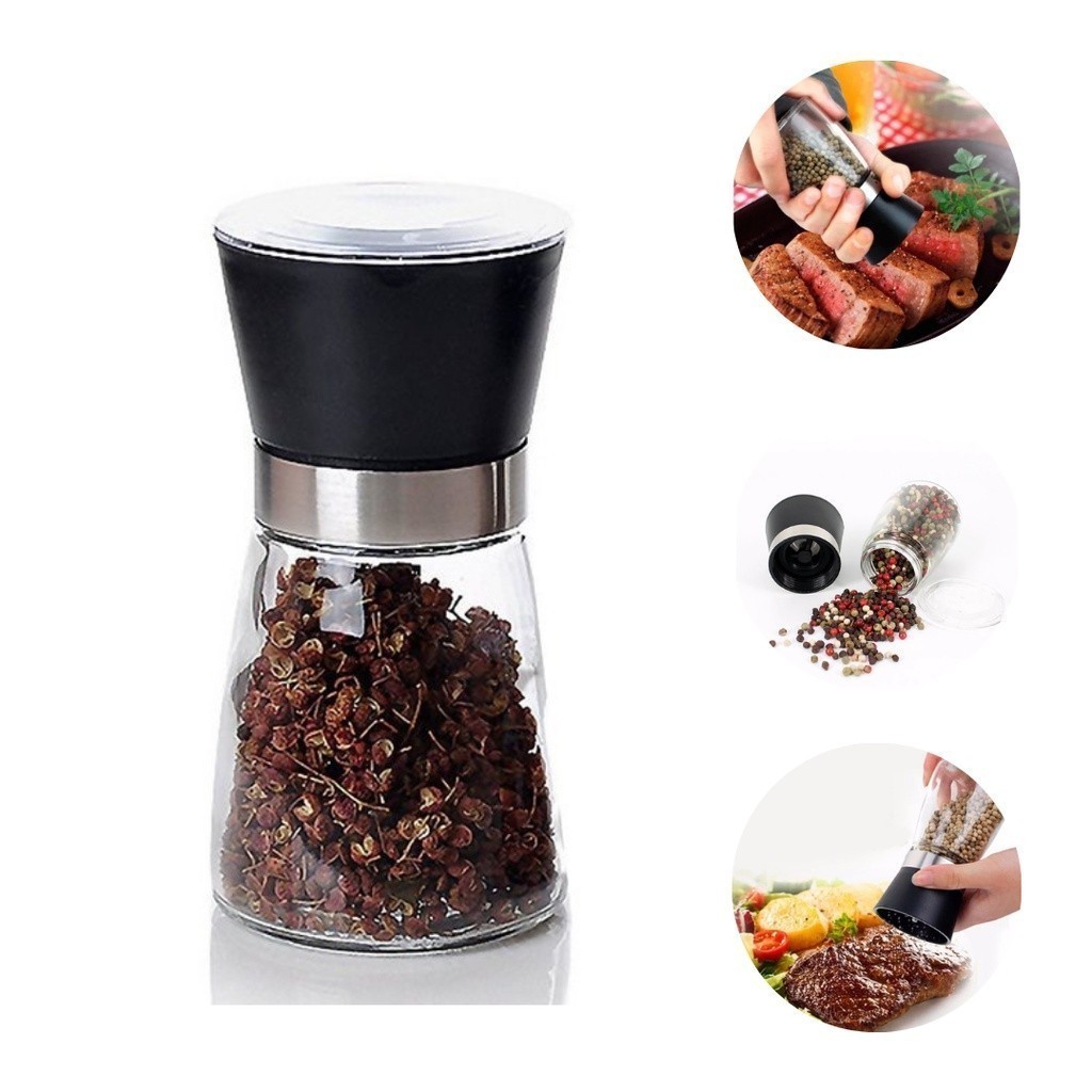 Kit De 2 Moedor De Sal Pimenta Especiarias De Vidro Premium e Inox