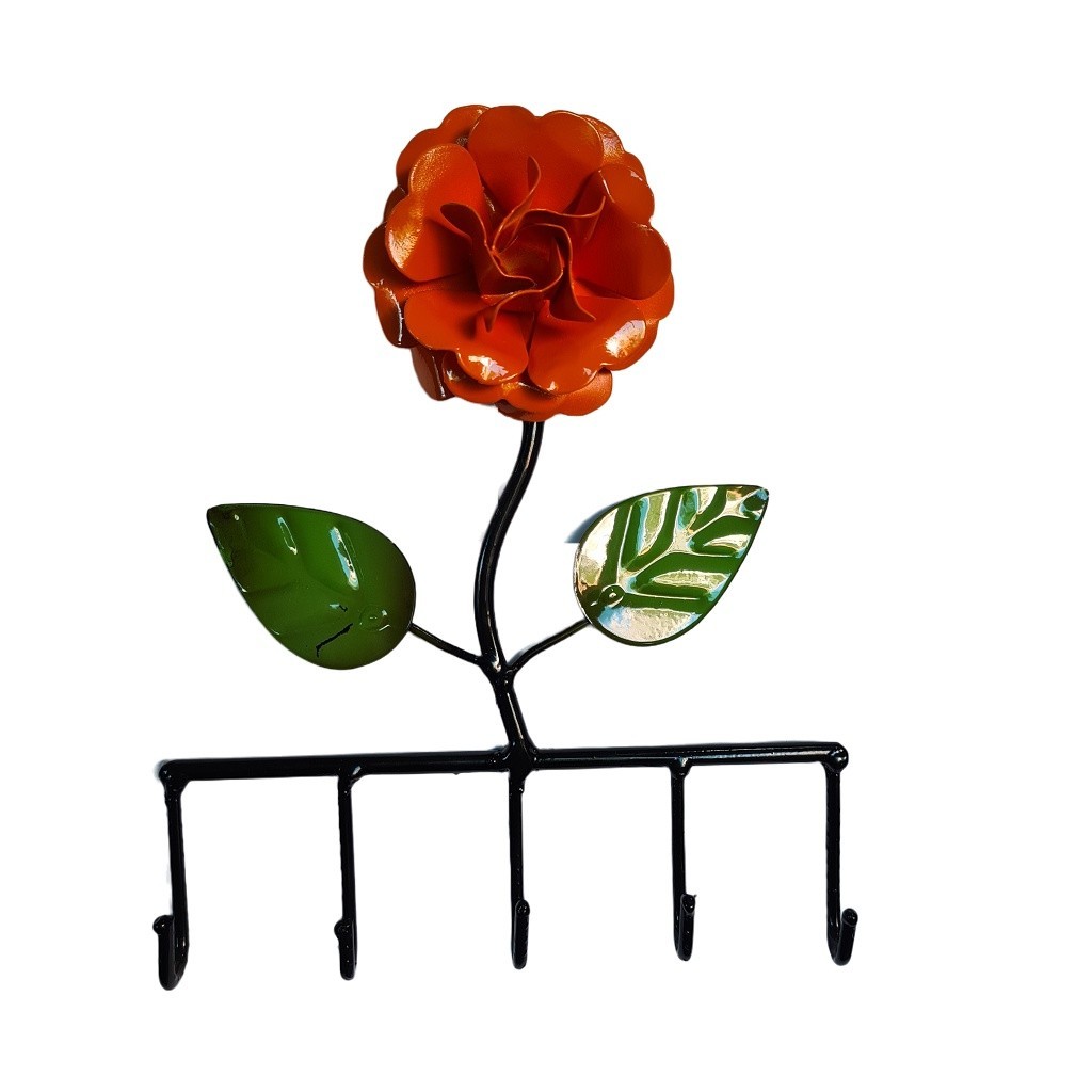 Cabide Porta Chaves Em Ferro Com Flor Parede 5 Ganchos