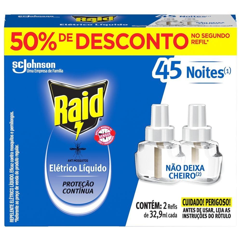 Refil Repelente Elétrico Líquido Raid 2un de 32,9ml em Oferta na Shopee