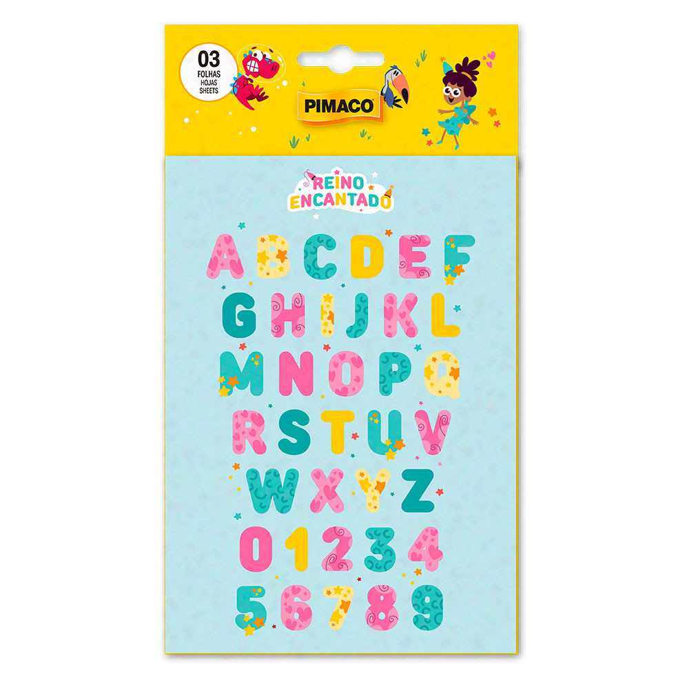Etiqueta escolar Reino Encantado Letras com 108 unidades Pimaco em Oferta na Shopee