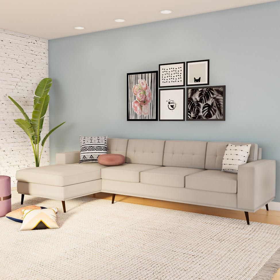 Sofá 4 Lugares Surprised com Chaise Esquerdo Pé Palito Linho Cotton Cru em Oferta na Shopee