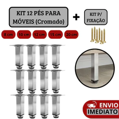 Kit 12 Pés Para Móveis Regulável Quadrado Cromado - 8cm | 10cm | 12cm | 15 cm | 20cm