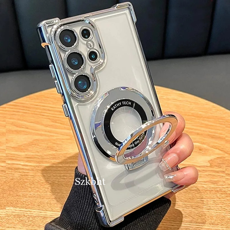 Capa Protetora Magnética De Quatro Cantos Anti-Colisão Transparente Para Samsung Galaxy S25 S24 Ultra S23 FE S22 Plus em Oferta na Shopee