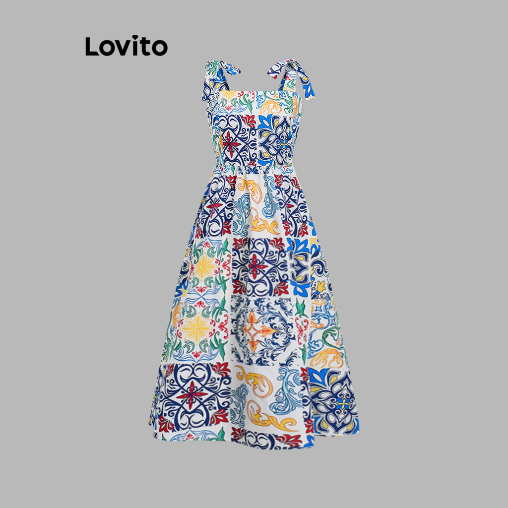 Lovito Vestido Boho Tribal Print Com Cadarço Para Mulheres LBL19806 - Women Clothes
