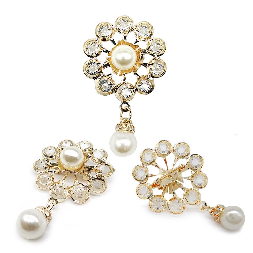 Broche Pérola com Strass Dourado 55x35mm – Acessório Elegante para Roupas, Bolsas e Eventos em Oferta na Shopee