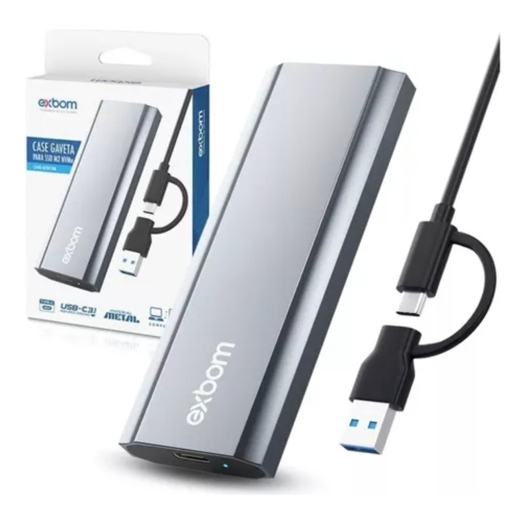Case Gaveta SSd M.2 Nvme 2230 a 2280 USB 3.1 e USB-C 10GB/s em Oferta na Shopee