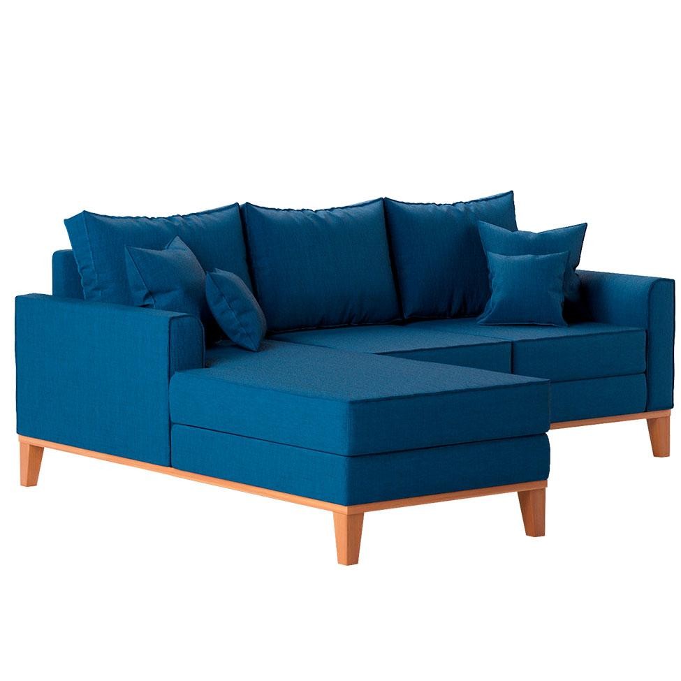 Sofá 3 Lugares Beny Com Chaise Esquerdo Linho Azul Marinho em Oferta na Shopee