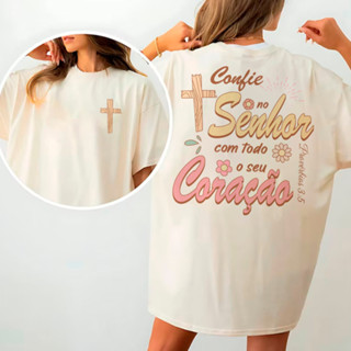 Camisa Básica Feminina Algodão Cristã Evangélica "Confie No Senhor" Envio em até 24:00 horas em Oferta na Shopee