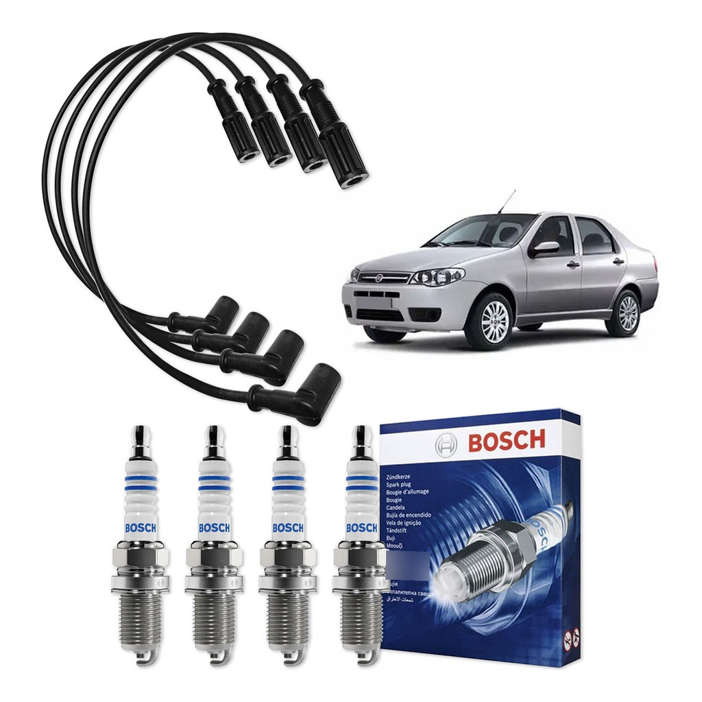 Kit Cabo E Vela de Ignição Original Bosch Fiat Siena Fire 1.0 MPI 8V Flex 2005 A 2012