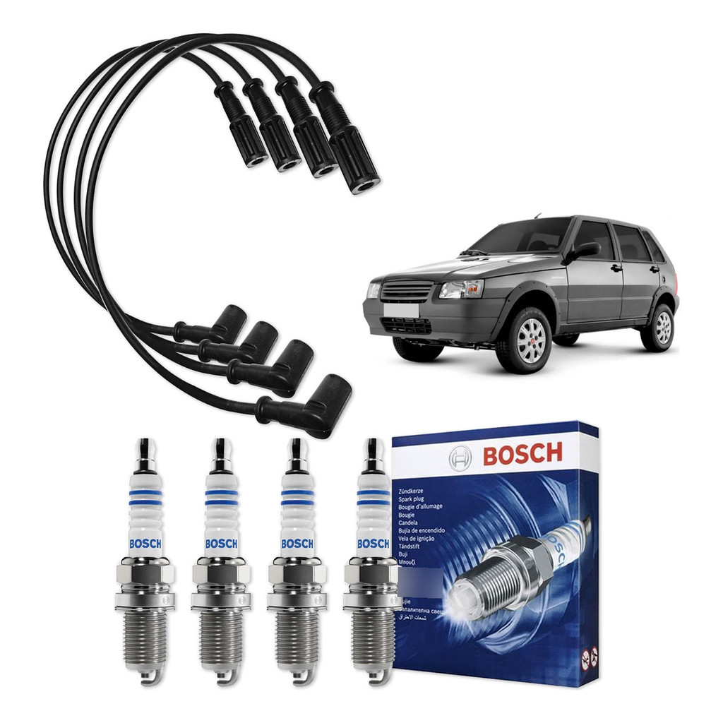 Kit Cabo E Vela de Ignição Original Bosch Fiat Uno Mille 1.0 MPI Flex 2005 A 2008