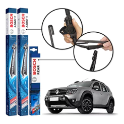 Kit 3 Palhetas Dianteiras Aerofit + Traseira REAR Original Bosch Renault Duster 2011 A 2020