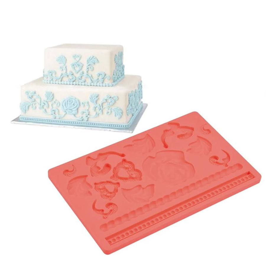 Molde De Silicone Arabesco Rosa - Silver Plastic - Rizzo Confeitaria