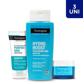 Kit com Neutrogena Hydro Boost Hidratante Corporal 200ml + Gel Purified Skin 60g + Hidratante Facial 50g em Oferta na Shopee