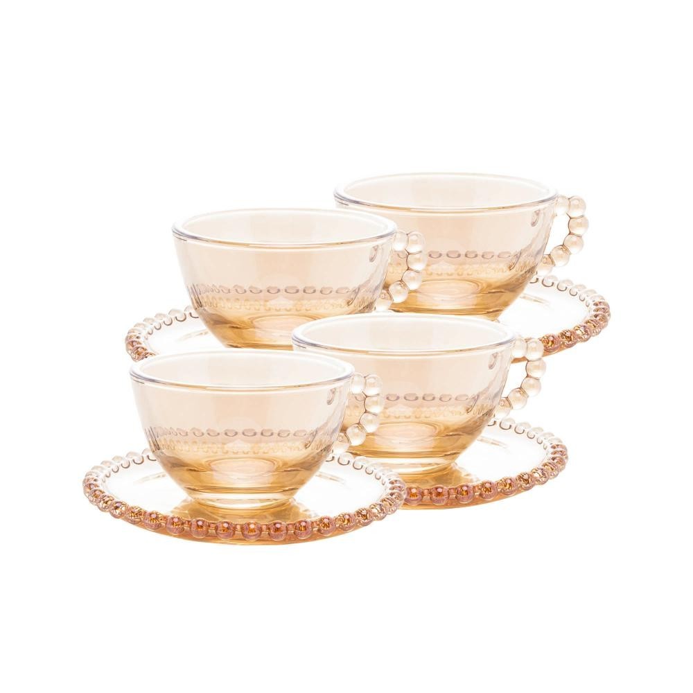 4 Xícaras para Chá Wolff Pearl de Cristal Âmbar - Home & Living