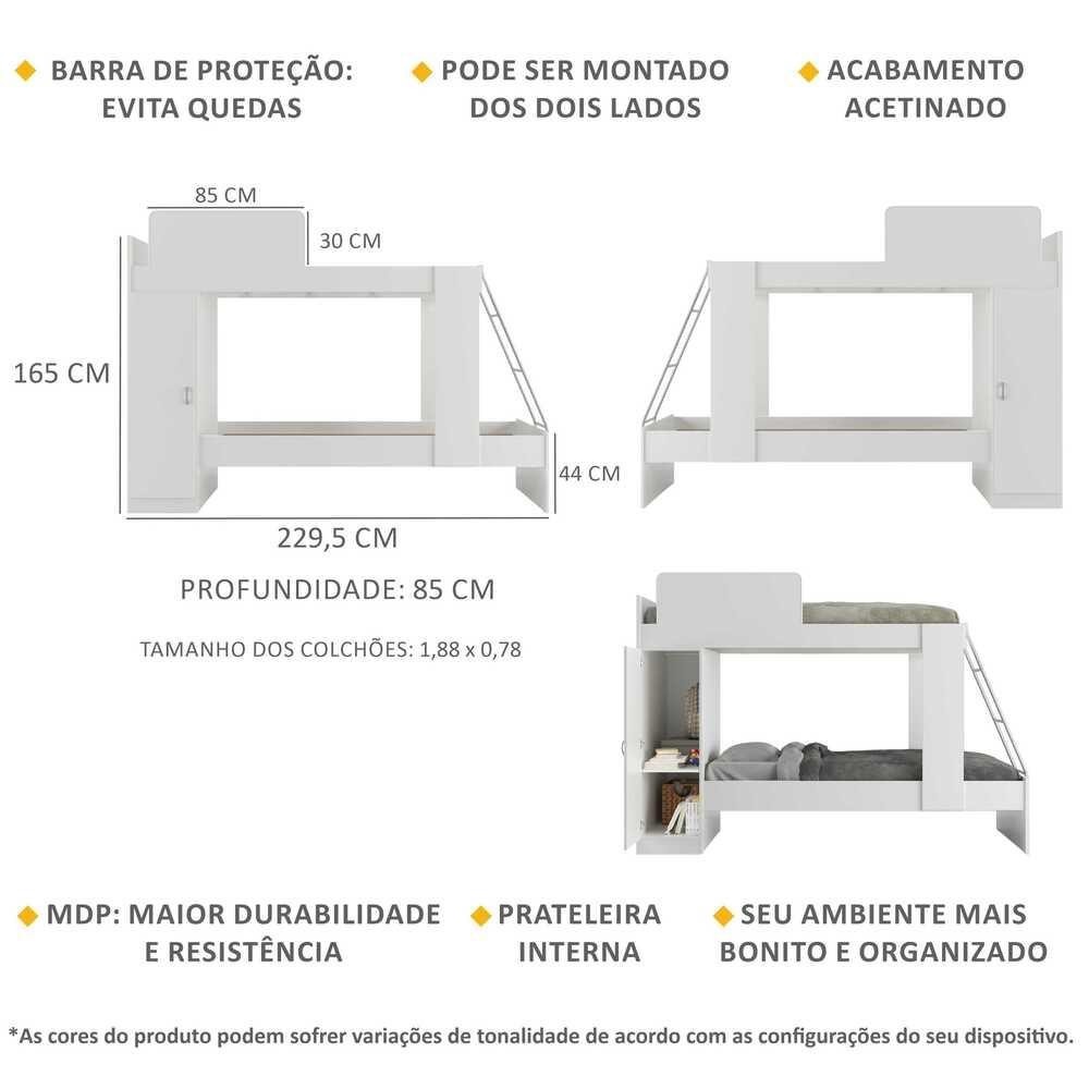 Detalhes do Beliche 1 Porta Havana Multimóveis FG4008 Branco