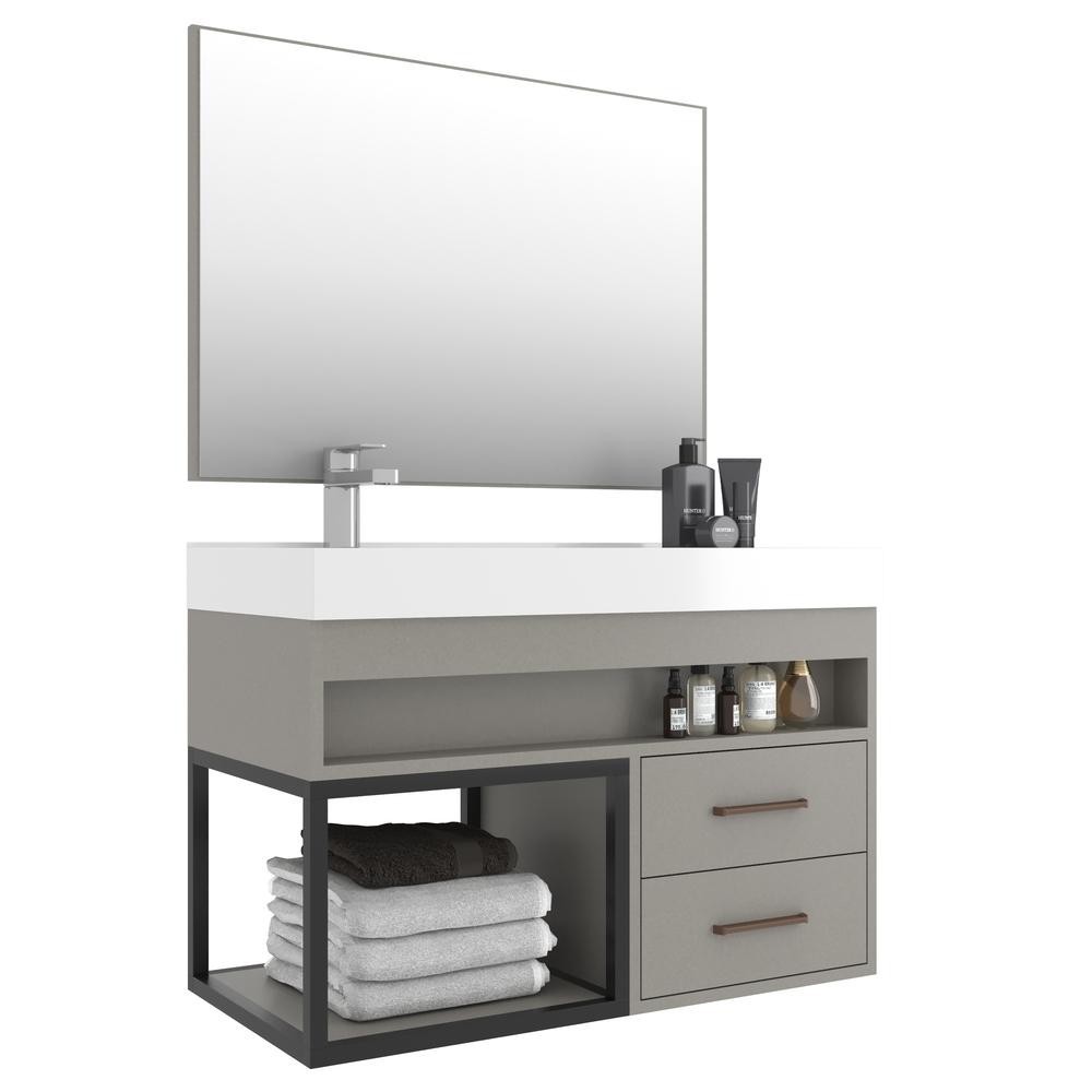 Gabinete Banheiro com Cuba e Espelheira 80cm Multimóveis CR10071 Cimento - Home & Living