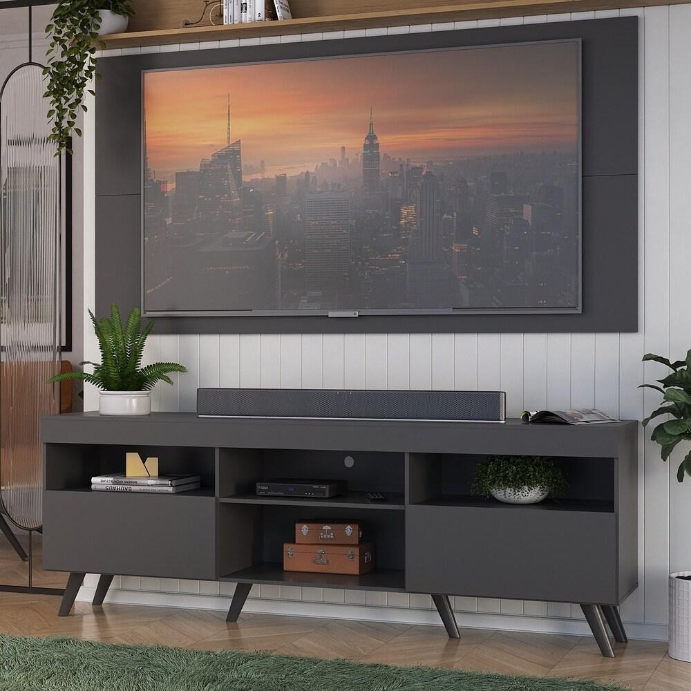 Rack c/ Painel P/TV até 65" e Pés Retrô Flórida Multimóveis Preto em Oferta na Shopee