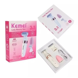 3em1 Depilador Pelos Feminino Com Escova Massagem Facial KM-3204 em Oferta na Shopee