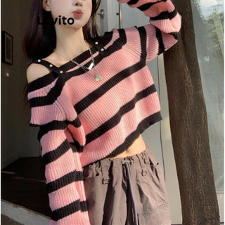 Lovito Suéter Casual Listrado De Ombro Frio Colorblock Para Mulheres LNA42008