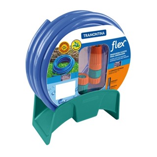 Mangueira flexível para jardim 20 m com engates esguicho e suporte azul - Flex - Tramontina