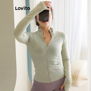 Lovito Jaqueta Esportiva Esportiva Com Zíper Liso Para Mulheres LNL48226