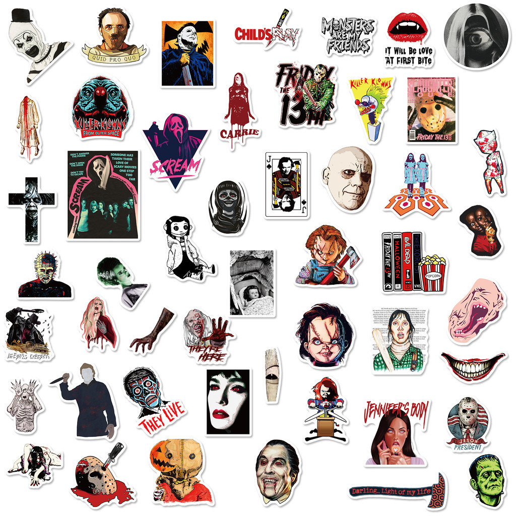 50PCS Horror Movie Characters Adesivos De Grafite À Prova D'água Para Capacete De Bicicleta Decalques De Lápis LanLanStickersWorld — imagem 2 de 2
