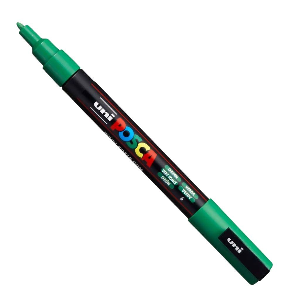 Marcador Uni Posca Verde de tinta acrílica à base de água Branca 13 mm