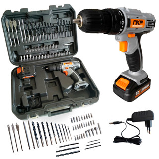 Parafusadeira Furadeira a Bateria 12V Com Maleta Bateria Brocas e 50 Acessórios FP12X NKF em Oferta na Shopee